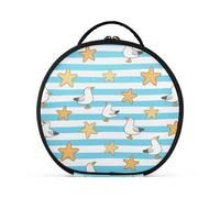 tplaotee Trousse de maquillage avec compartiments et poignée pour femme Motif étoile de mer et mouette Bleu/blanc 28 cm