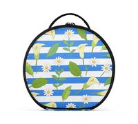 tplaotee Trousse de maquillage de voyage élégante avec compartiments et poignée - Motif marguerites et lys calla - Bleu et blanc - 28 cm