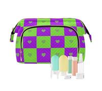 tplaotee Trousse de maquillage de voyage pour femme avec motif écossais et cœur vert et violet, Motif carreaux de buffle/cœur Vert/violet, 1 size