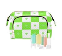 tplaotee Trousse de toilette étanche à motif de buffle - Motif à carreaux - Vert - Pour accessoires de voyage, Motif carreaux de buffle/cœur Vert, 1 size