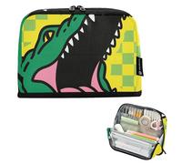 tplaotee Trousse de transport à carreaux jaune et vert crocodile de grande capacité avec fermeture éclair pour adolescents garçons bureau estuchera para lapices