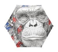 tplaotee UV50+ Cartoon Monkey 4th of Juillet Independence Day Parapluie automatique résistant à l'eau, au soleil et à la pluie avec étui à motifs Premium Grip, convient pour voiture et sac à dos