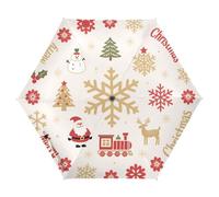 tplaotee UV50+ Merry Christmas Gold Snowflake and Red Flowers Duty Umbrella in the Beach Lightweight Umbrella for Rain Heavy Auto Open