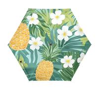 tplaotee UV50+ Tropical Ananas Golden Yellow Green Palm Leaves Flower Umbrella Compact in the Beach Portable and Lightweight Big Umbrella for Rain Auto Open Sombrillas de lluvia