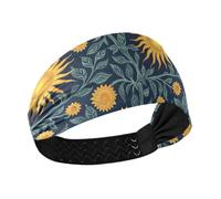 tplaotee William Morris Bandeau de sport élastique antidérapant Motif tournesol Bleu foncé Jaune