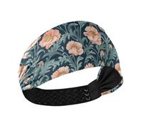 tplaotee William Morris Flower Peach Dark Blue - Large bandeau pour femme - Cheveux extensibles pour l'entraînement, le sport, le maquillage, le lavage du visage