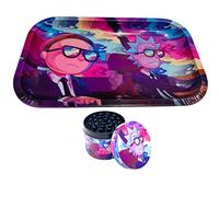 TPLF COMBO !!! Ensemble kit set Plateau de roulage Rick et Morty 27 x 16 cm en fer solide + Grinder assorti 50 mm de diamètre en 4 parties moulin à épices zinc très robuste