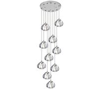 TPMAFF 10 Lumières Pendentif en Cristal LED Moderne Goutte De Pluie Lampe Suspendue Dôme 3 Mètres De Haut Plafond Lustre pour Escalier Salon Foyer Luminaire