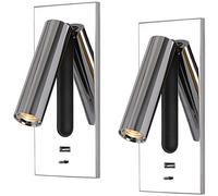 TPMAFF Applique Murale LED De Lampe De Lecture De Chambre, Appliques Murales De Chevet Intégrées avec Interrupteur Et USB, Angle De Faisceau Réglable Appliques Murales D'ingénierie Hôtelière