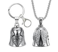 TPTGIAR 2 Pièces Guardian Bell Moto, Clochette Moto en Alliage, Colliers et Porte Clef Moto, Guardian Angel Cloche Moto Utiliser Comme Porte-bonheur et Accessoire de Vœux de Paix
