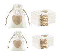 TPTGIAR 20 Pièces Pochon Tissu de Coeur, Petite Pochette Tissu Réutilisables, Pochette Bijoux avec Cordon, 2 Formats de Pochette Cadeau, Sac de Toile de Jute pour Mariage Baptême Anniversaire