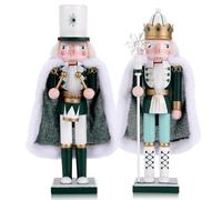 Tpudn Lot de 2 casse-noisettes Roi des Neiges de 30 cm avec cape en velours blanc - Élégante figurine de Noël en bois peinte à la main - Décoration d'hiver élégante pour manteau de cheminée, buffet ou