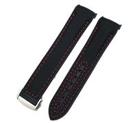 TPUOTI 20mm 21mm 22mm Bracelet de montre pour Omega 300 couturier 600 planète océan boucle pliante Bracelet en Nylon Silicone fluor caoutchouc bracelets de montre(Black red-silver,22mm)