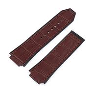TPUOTI 25 x 19 mm Bracelet de montre en cuir de vache véritable avec dos en caoutchouc et silicone pour bracelet Hublot pour Big Bang Accessoires Boucle papillon, With Silver Buckle, Agate