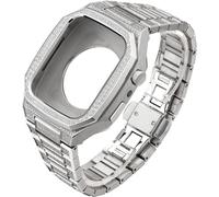 TPUOTI 44 mm 45 mm de luxe en acier inoxydable diamant boîtier de montre en caoutchouc kit de modification DIY Kit de modification pour Apple Watch 9 8 7 6 5 4 SE Series Watch Accessoires de