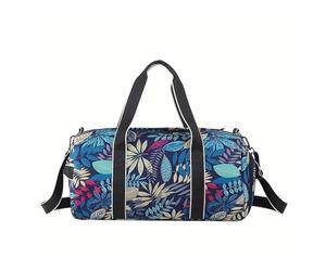 TPUOTI 55L Fitness Gym Bag Voyage Sac à dos Femmes Épaule Outdoor Yoga Sac Training Leaf Printing Bag Crossbody Dry Wet Weekender Duffel, bleu, Taille unique, Artisan
