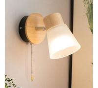 TPWEWRX Applique murale moderne Appliques murales simple en bois massif avec interrupteur Abat-jour en verre Salon Chambre à coucher Couloir Lampe murale Luminaires (B)