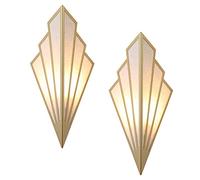 TPWEWRX Appliques murales modernes d'intérieur en forme d'éventail créatif Appliques murales Luminaires Art déco Applique murale Abat-jour en lin pour salon Chambre Couloir Allée E14 (2pcs Gold)