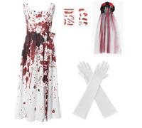TPXIHAD Robe Médiévale de Mariée Macabre pour Halloween - Costume Femme avec Voile et Décorations pour Fête, Carnaval ou Mascarade (L)