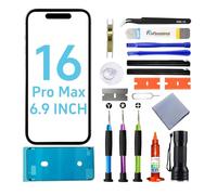 Tpyag Verre Avant pour écran iPhone 16 Pro Max, Verre Avant d'écran pour iPhone 16 Pro Max 6,9 Pouces, Kit de réparation d'écran avec adhésif étanche (sans LCD et Tactile)