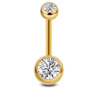 TPZORJX 14G Piercing Nombril Titane Nombril Billes Or Long Barres Double Gemme Bijoux Femme Homme 8 10 12 14 16mm
