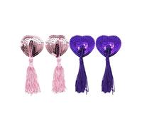 TPZORJX 2 paires Cache Tétons Auto-Adhésif,Couverture De Mamelon,Cache Teton Reutilisable,Cache Tetons Femme Sexy,Cache-Tétons Auto-Adhésif en Silicone en Forme De Cœur,avec Glands,cache tetons