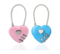TPZORJX 2 Pièces Cadenas Code,3 Chiffres Réinitialisables Petit Valise Avion Cadenas,Cœur Câble Antivol à Combinaison,Pour Bagages,Sacs Voyage,Casiers(Rose,Bleu Ciel)