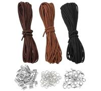 TPZORJX 3 pcs Cordons en Cuir pour la Fabrication de Bijoux,Cordons en Cuir Plat,30M 2.6mm Corde Plat en Faux Laniere avec 100Pièces Extrémités de Cordon,pour Faire des Bracelet Collier,Artisanats DIY