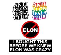 TPZORJX 4PCS autocollant voiture,I BOUGHT THIS BEFORE ELON WENT CRAZY Sticker, 4 Funny Autocollant Anti Elon Musk Tesla Autocollant Voiture for Windows Varnish Vinyl Car Sticker,autocollant pilier