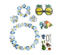 TPZORJX 7pcs Colliers de Fleurs Hawaïennes Hula Luau Collier Bracelet Bandeau Hawaïen Colliers Fleurs Hawaïen pour Carnaval Fêtes sur la Plage Hawaïenne Pom-Pom Anniversaires,deguisement hawaien