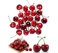 TPZORJX Cerise Artificielle, 20 Pcs modèle de cerise,Cerise Decoration Fruit Artificiel Décoratif,Faux Fruits Artificiels Réalistes Plastique Fruits pour Décoration de Table Bol à Fruits fête