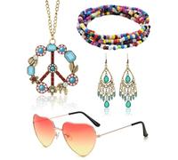 TPZORJX Deguisement Hippie Deguisement Annees 80 70 s Deguisement Halloween Costume Carnaval Perruque Hippie Homme Deguisement Disco Femme Accessoires Hippie Costume Lunettes Hippie Collier Hippie