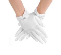 TPZORJX Gant court en satin, Gants blancs de mariée Femme Élégante Gants de mariée Poignet fleuri Gants en dentelle Courtoisie Été Mariage Opéra Dîner Gants