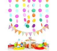 TPZORJX Guirlande en Papier Ronde de 12 mètres, Guirlandes Arc-en-Ciel,guirlande joyeux anniversaire,fanions triangulaires colorés, adaptée à la décoration d'anniversaire,créant Une atmosphère colorée