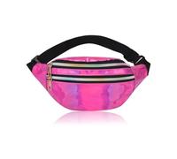 TPZORJX Sac Banane, Sacoche Banane Ville Unisexe à Effet Holographique, Sac Etanche Multi-Poches Mode Imperméable Cuir PU pour Voyage Randonnée Camping Loisir - Rose Rouge