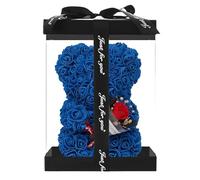 TQEBWUS 9.45x6.3pouces Ours en, Ours Fleur, Ours avec Fleurs, Cadeaux Femmes Ours avec Boîte Transparente, Ours Eternelle Cadeaux De Fête des Mères Saint Valentin Anniversaires(Bleu foncé)
