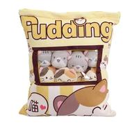 TQEBWUS Chat Peluche Oreiller, Oreiller Chat Ka-waii Snack Oreiller, Coussin pour Collation Mignon avec 8 Poupées en Peluche Chat Amovibles, Amovible Chat Jouet Peluche