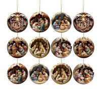 TQEBWUS Lot de 12 Bijoux de crèche - Kit Complet - Décoration à Suspendre pour Noël - Crèche de Noël - 12 décorations d'arbre de Noël - Cadeau Religieux (8 x 8 x 0,3 cm)