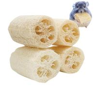 TQEBWUS Lot de 4 jouets à mâcher en loofah naturel - Friandise pour lapin riche en fibres - Pour amis, famille, animaux de compagnie, petits animaux, intérieur et extérieur, maison et jeu