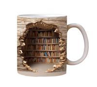 TQEBWUS Tasse Café Livre, Motif 2D 350ml Bibliothèque Trou Dans, Cadeau Lecteurs Hommes Femmes Café Eau Décor Littéraire Anniversaire Noël Maison Club Lecture