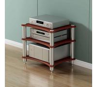 Tqertrtfxa Support stéréo avec Pieds amortisseurs,Meuble Audio/vidéo à Quatre Niveaux,Console multimédia pour lecteurs CD/DVD, Consoles de Jeux et décodeurs TV(Teak,3)
