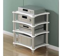 Tqertrtfxa Support stéréo avec Pieds amortisseurs,Meuble Audio/vidéo à Quatre Niveaux,Console multimédia pour lecteurs CD/DVD, Consoles de Jeux et décodeurs TV(White,4)