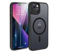 TQIAHF Magnétique Coque pour iPhone 13 / iPhone 14 Étui avec 2 Verre Trempé Compatible avec MagSafe Militaire Antichoc Translucide Mate Case Cover Housse Etui Protection,Noir