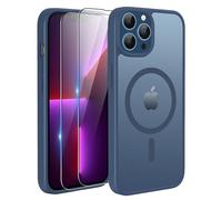 TQIAHF Magnétique Coque pour iPhone 13 Pro Max Étui avec 2 Verre Trempé Compatible avec MagSafe Militaire Antichoc Translucide Mate Case Housse Etui Protection pour iPhone 13 Pro Max,Bleu