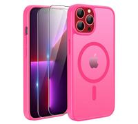 TQIAHF Magnétique Coque pour iPhone 13 Pro Max Étui avec 2 Verre Trempé Compatible avec MagSafe Militaire Antichoc Translucide Mate Case Housse Etui Protection pour iPhone 13 Pro Max,Rose Rouge