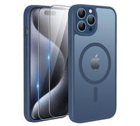 TQIAHF Magnétique Coque pour iPhone 15 Pro Étui avec 2 Verre Trempé Compatible avec MagSafe Militaire Antichoc Translucide Mate Case Cover Housse Etui Protection pour iPhone 15 Pro,Bleu