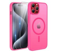 TQIAHF Magnétique Coque pour iPhone 15 Pro Étui avec 2 Verre Trempé Compatible avec MagSafe Militaire Antichoc Translucide Mate Case Cover Housse Etui Protection pour iPhone 15 Pro,Rose Rouge