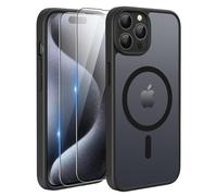 TQIAHF Magnétique Coque pour iPhone 15 Pro Max Étui avec 2 Verre Trempé Compatible avec MagSafe Militaire Antichoc Translucide Mate Case Housse Etui Protection pour iPhone 15 Pro Max,Noir