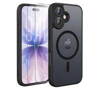 TQIAHF Magnétique Coque pour iPhone 17 Étui avec 2 Verre Trempé Compatible avec MagSafe Militaire Antichoc Translucide Mate Case Cover Housse Etui Protection pour iPhone 17,Noir