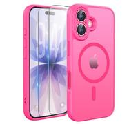 TQIAHF Magnétique Coque pour iPhone 17 Étui avec 2 Verre Trempé Compatible avec MagSafe Militaire Antichoc Translucide Mate Case Cover Housse Etui Protection pour iPhone 17,Rose Rouge